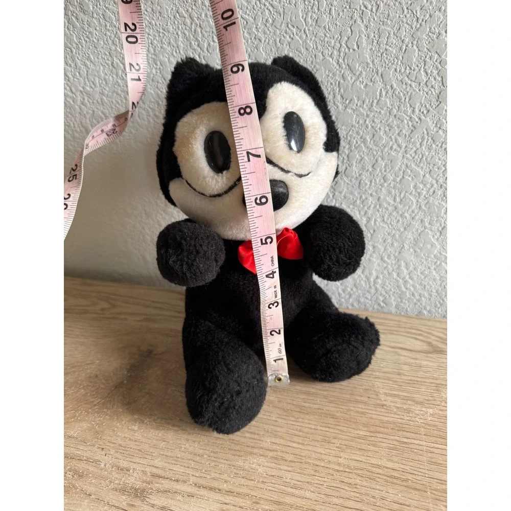 Felix the Cat Plush Stuffed Animal A&A Amusement Red Bow Vintage 7 inch Stained